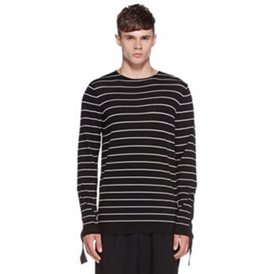 帅气减龄！TRENDIANO条纹织带拼接圆领套头针织衫3HI3035080