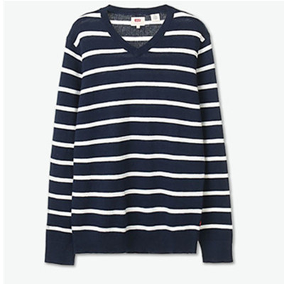 时尚条纹！Levi's李维斯蓝白条纹纯棉针织衫毛衣27538-0004
