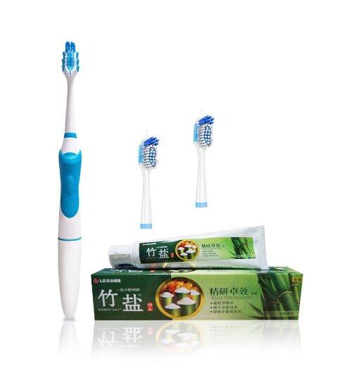 明星款！LGD-004M电动牙刷竹盐牙膏 蓝色装4件套