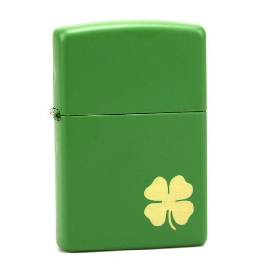 Zippo小清新！芝宝 打火机 绿哑漆幸运四叶草 21032