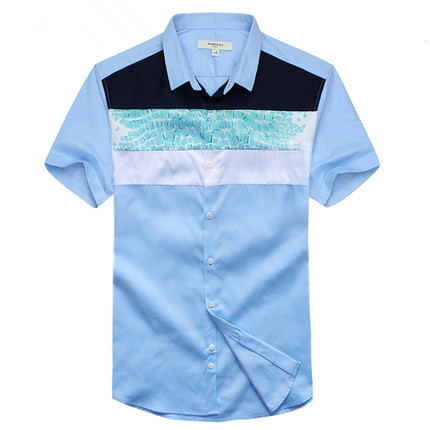 近期好价！马克华菲男装修身拼接休闲短袖衬衫
