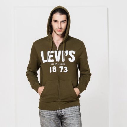 年货节好价！李维斯男士纯棉橄榄绿连帽针织开衫卫衣19625-0001