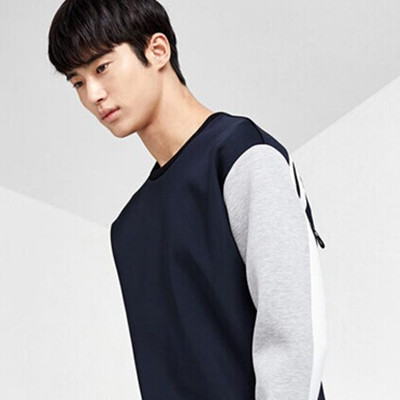 潮流拼接！GXG藏青色休闲套头卫衣#64831004