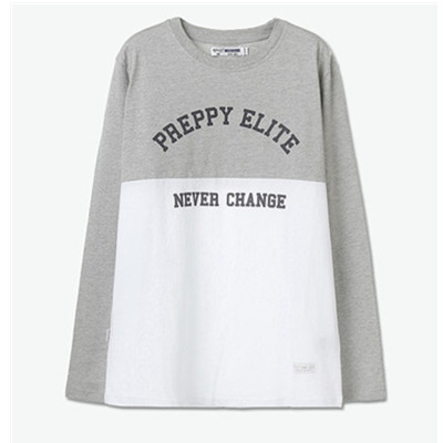 时尚简单！PREPPY ELITE 撞色拼接英文长袖T恤