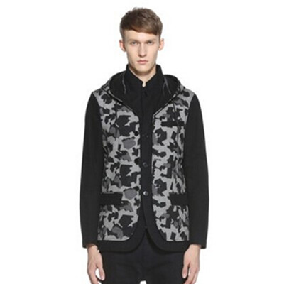 帅气斯文！TRENDIANO立领连帽拼接撞色羊毛呢外套3151340800