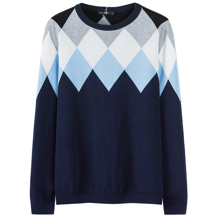 四色可选！森马菱形格纹撞色休闲毛衣针织衫
