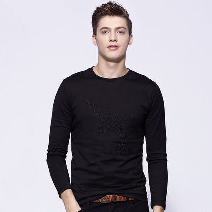 低调奢华！马克华菲修身韩版镶钻纯棉长袖T恤