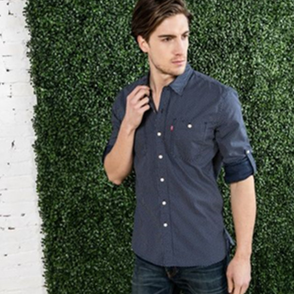 尺码齐全！李维斯男士波点印花纯棉蓝色长袖衬衫21971-0009