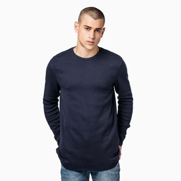 简约设计！Levi's李维斯秋冬季男士藏蓝色圆领长袖T恤19338-0007