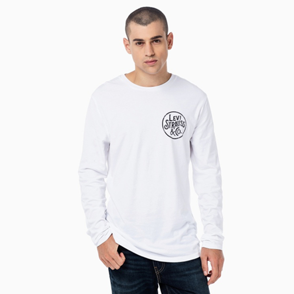 近期好价！Levi's李维斯男士Logo印花白色纯棉长袖T恤22538-0011
