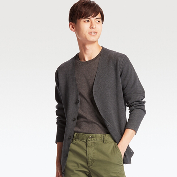 商务休闲！UNIQLO优衣库罗纹V领针织开衫(长袖)188678