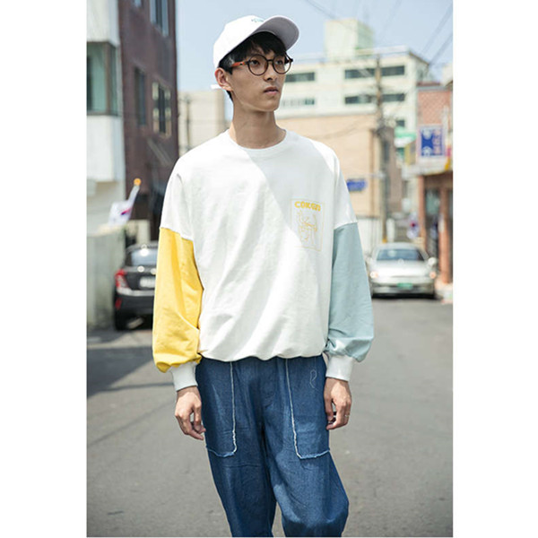 潮流有型！COKEIN 拼接撞色袖宽松oversize套头卫衣