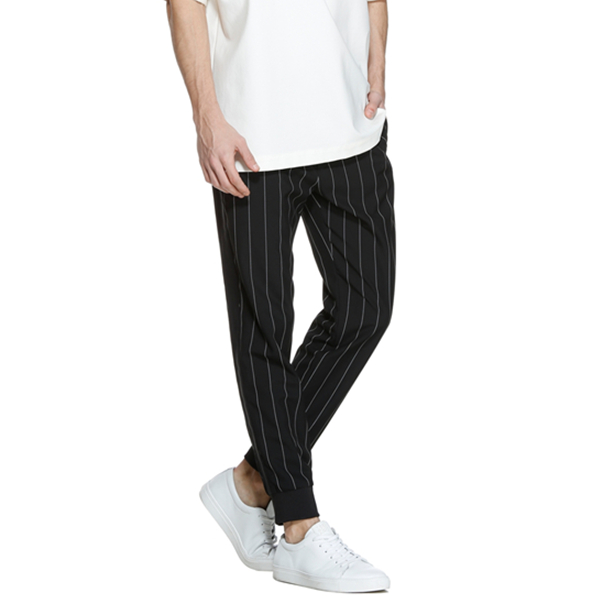 通勤休闲！TRENDIANO运动哈伦竖条纹束脚休闲裤3HI2063250