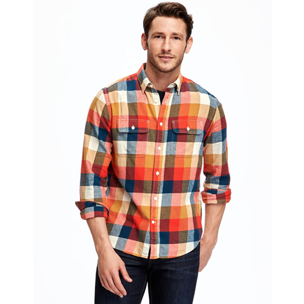 休闲百搭！Old Navy法兰绒长袖双袋衬衫纯棉格子衬衫295356