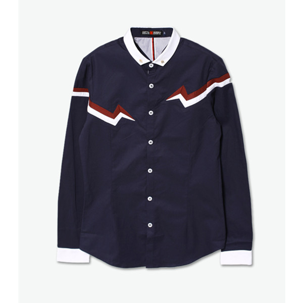 百搭舒适！HE75 Denim 撞色印花长袖衬衫