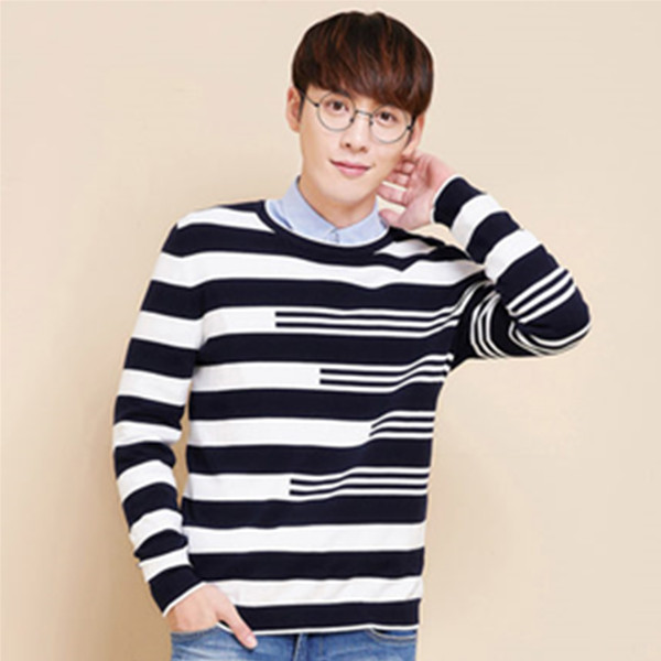 青春时尚！森马圆领修身套头长袖条纹毛衣针织衫