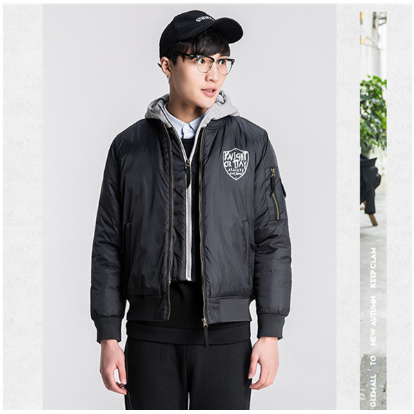 保暖舒适！GLEMALL 男款假两件棒球服棉服装