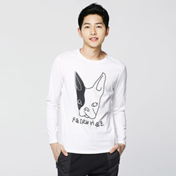 春季必备！马克华菲纯棉圆领黑白潮款印花休闲长袖T恤