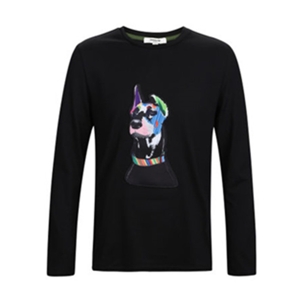 趣味印花！马克华菲趣味贴布圆领纯棉时尚修身长袖T恤