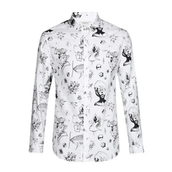 趣味涂鸦！马克华菲印花纯棉修身长袖衬衫