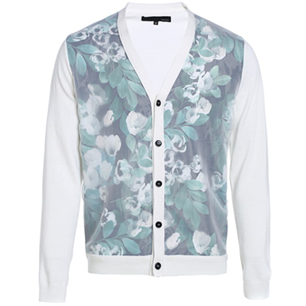 精致百搭！TRENDIANO V领印花拼接长袖针织衫3151032170