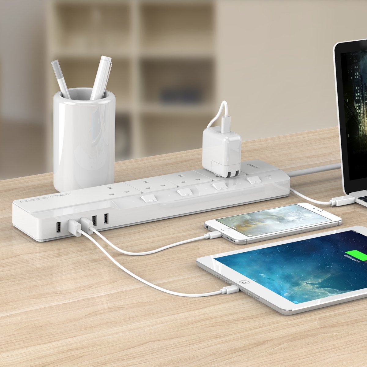 智能快充！奥睿科 OSJ-4A5U 智能USB排插接线板