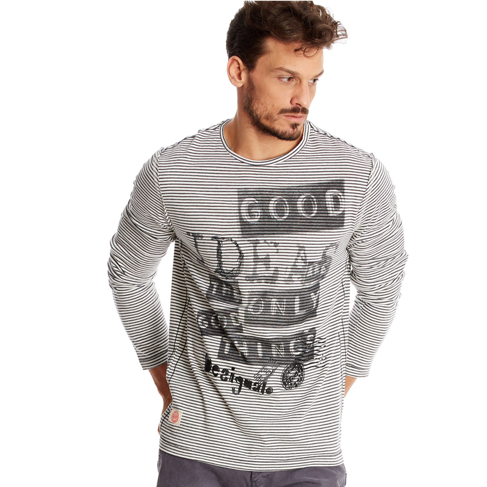 纯棉面料！Desigual 男 印花长袖T恤 38T14762002
