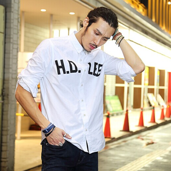 简约设计！Lee男士时尚印花白色LOGO长袖衬衫L25040T12K14