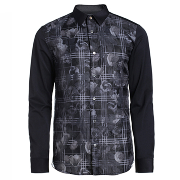 摩登个性！TRENDIANO印花拼接格子长袖衬衫3151015240