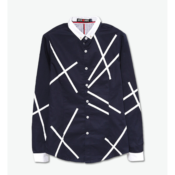 休闲有型！HE75 Denim 十字印花长袖衬衫