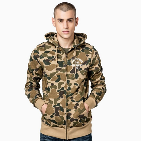 经典迷彩！Levi's李维斯秋冬季男士迷彩印花连帽拉链卫衣19625-0011