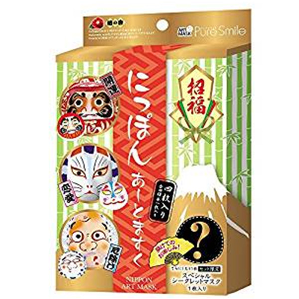 搞怪可爱！Pure Smile 招福开运 艺术脸谱面膜 4片