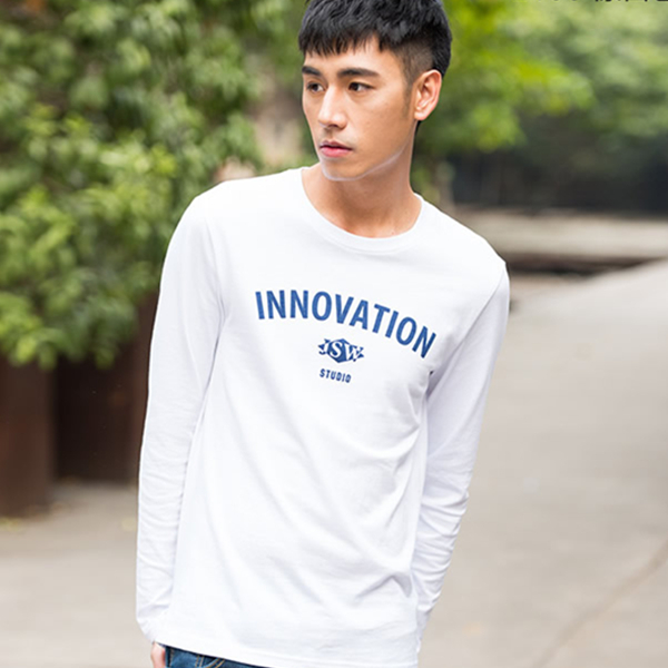 简约时尚！真维斯青年休闲圆领字母印花纯棉T恤99-171003