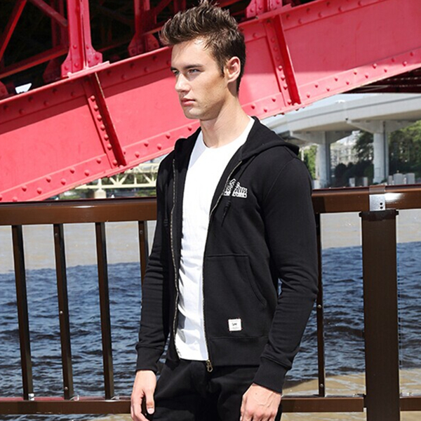 休闲百搭！Lee黑色长袖连帽卫衣开衫外套L25048L71K11