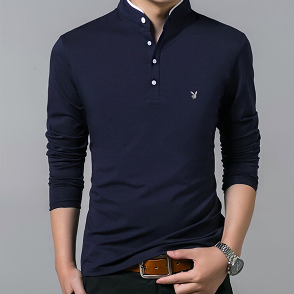 经典帅气！花花公子纯色长袖T恤my8165