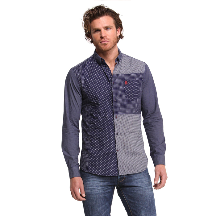 拼色设计！Desigual 拼色长袖休闲衬衫 47C12385001