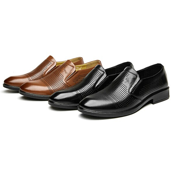 商务休闲！红蜻蜓一脚蹬懒人套脚镂空皮鞋WTL70861