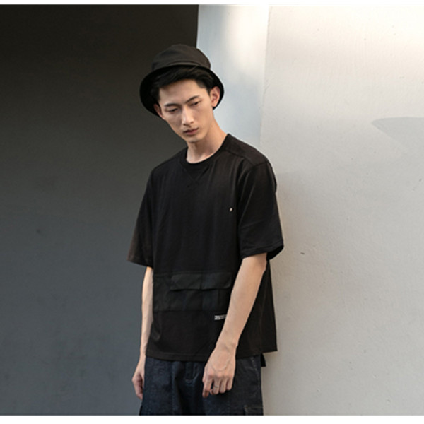 休闲个性！NOTHOMME 黑色拼布口袋短袖