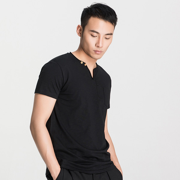 个性舒适！GLEMALL 男款领子装饰扣短袖T恤