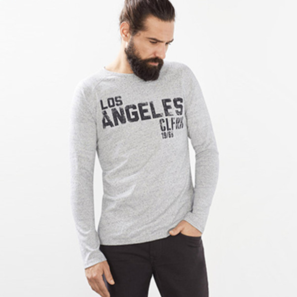 春季佳品！ESPRIT男士全棉圆领印花长袖T恤-106EE2K039