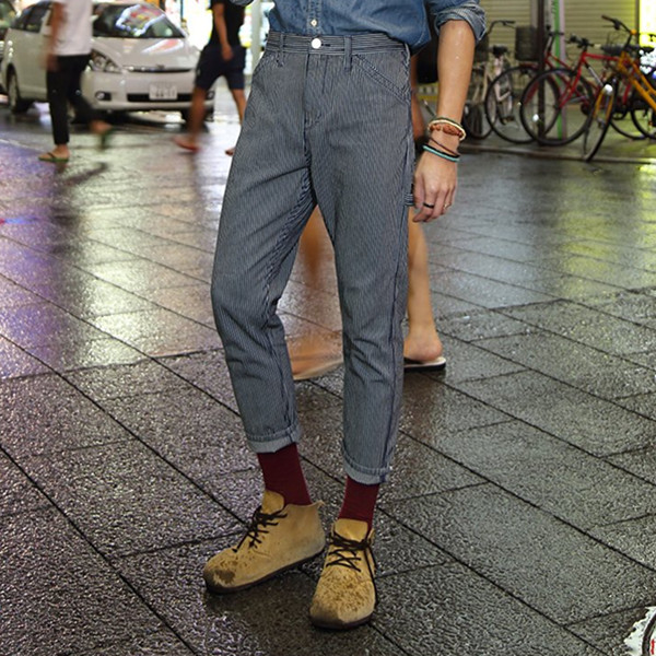 时尚百搭！Lee男士藏青条纹中腰直筒水洗牛仔裤L250621BD898