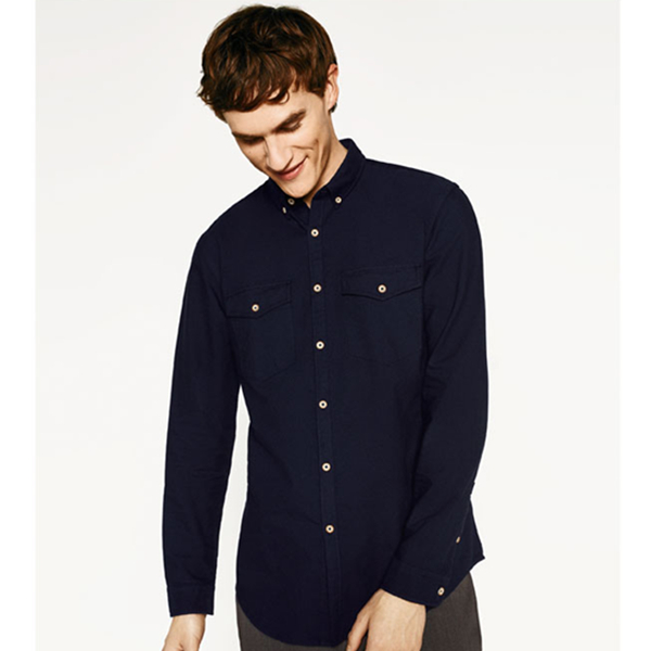 季中折扣！ZARA男装牛津纺连袋休闲衬衫03206409400