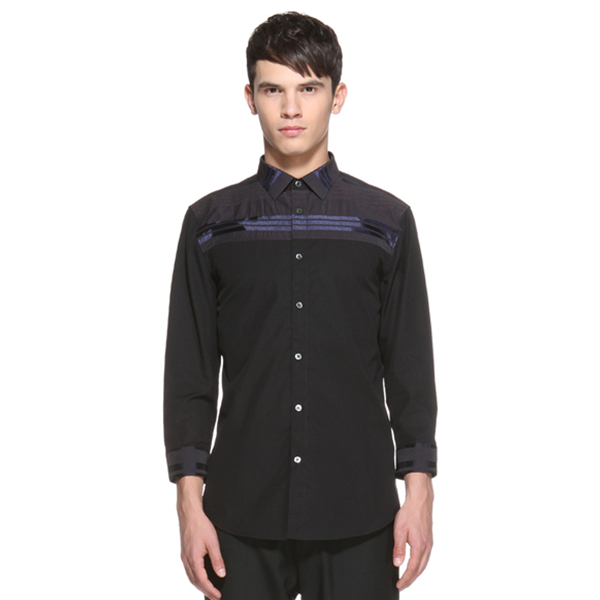 时尚单品！TRENDIANO拼接条纹提花衬衣3152012110