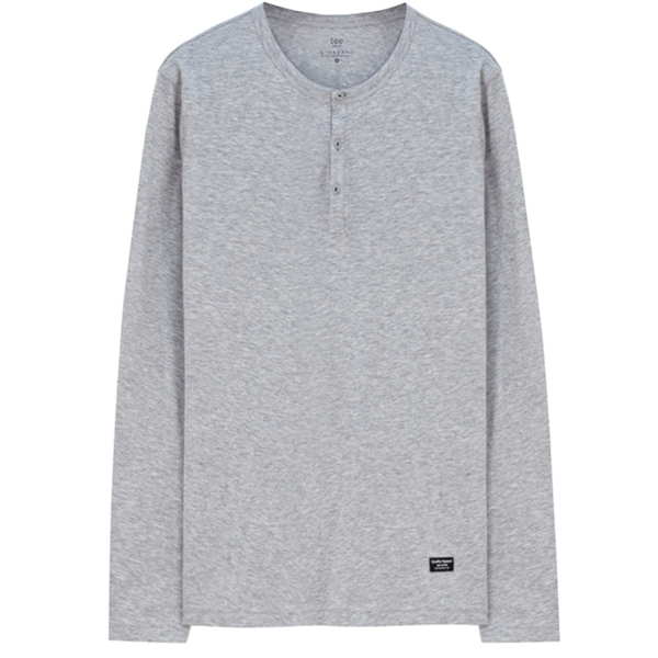 休闲造型！佐丹奴全棉纯色磨毛亨利领打底衣01024605