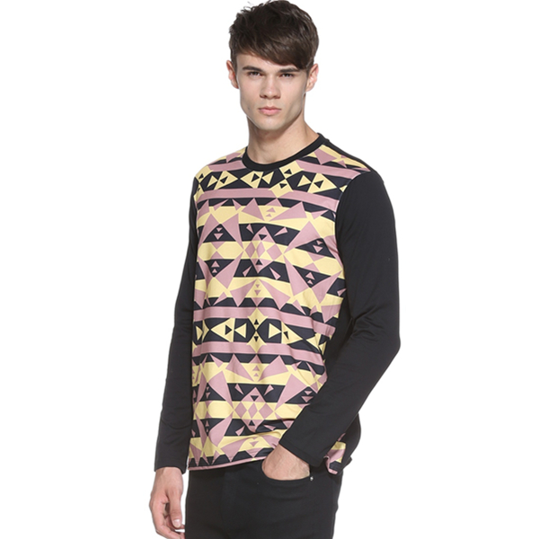 帅气时髦！TRENDIANO棉质印花长袖圆领T恤3151025350