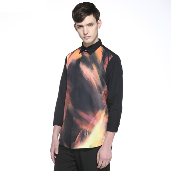 清新帅气！TRENDIANO休闲棉质拼接印花衬衫3152010900