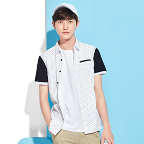 休闲潮流！森马男士休闲个性拼接短袖衬衫