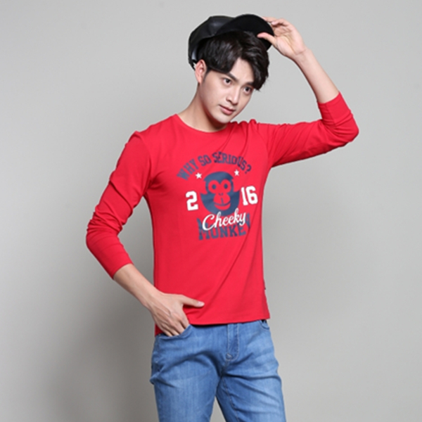 春季优选！真维斯圆领印花修身长袖T恤61-171503