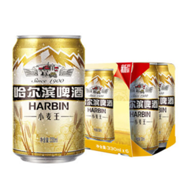 品质之选！哈尔滨小麦王啤酒330ml*4*6听