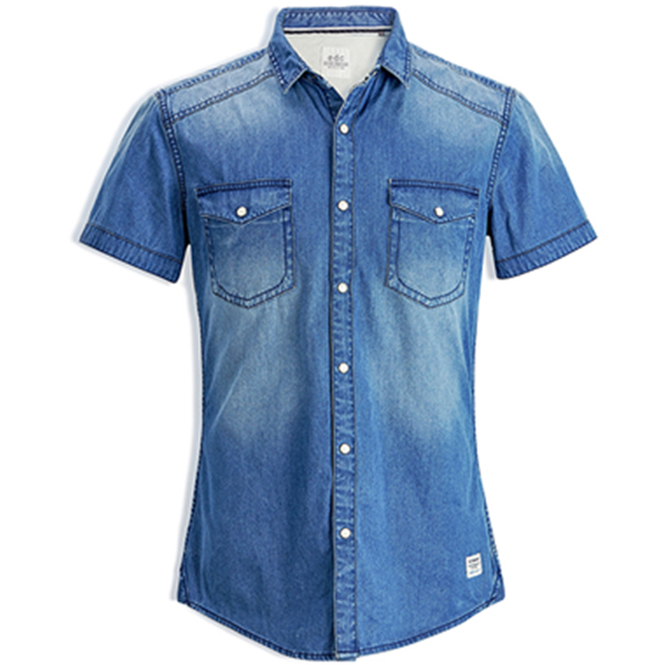 帅气减龄！ESPRIT EDC男士牛仔水洗短袖衬衫-066CC2F008